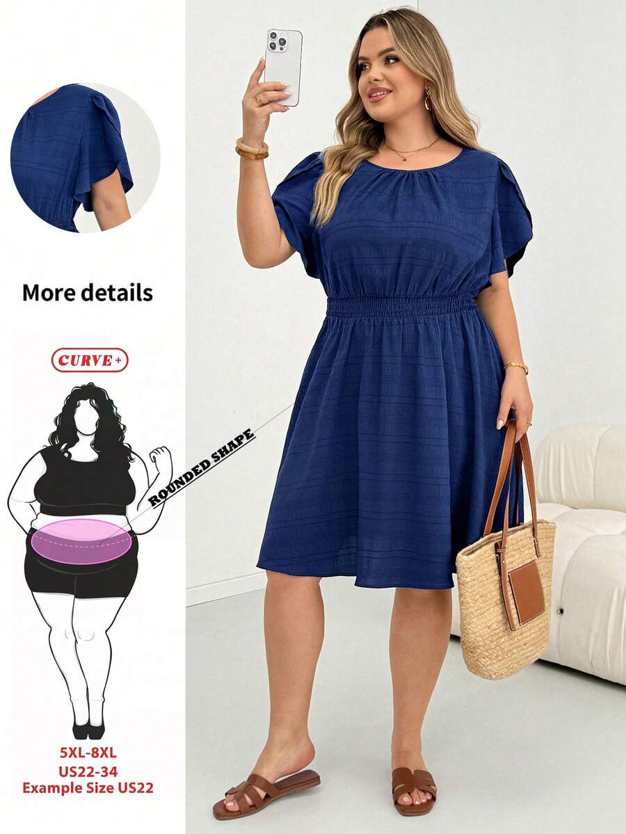 SHEIN CURVE+ Robe mi-longue à manches en pétale et taille cintrée pour femmes grandes tailles
