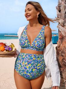 Swim Vcay 26SS Summer Beach Vacation Ditsy Floral Gentle Maternity Swimsuit Set - Multicolor - View 3