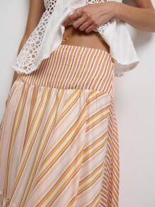 Nöista High-Waisted, A-Line Striped Maxi Skirt Features A Lightweight Fabric And Bright, Gentle Colors In Bohemian Style. Layered Design Adds Depth - Multicolor - View 3