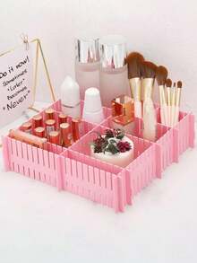 4/8/16 Adjustable Drawer Storage System Adjustable Drawer Partition Module Adjustable Drawer Storage System Used For Storing Socks, Underwear, Ties, Belts, Scarves, Clothing Accessories, Makeup Brushes, Tableware, Stationery, Cosmetics - Pink - View 3