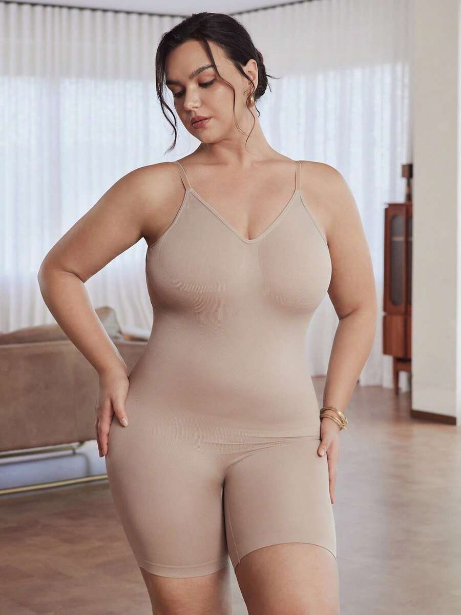 Slumbrini 1件加大码女士性感露背连体衣，微塑形塑身衣，夏季