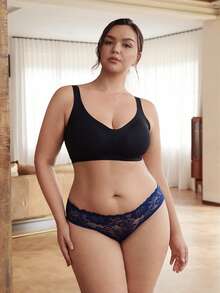 Slumbrini 3件套加大码性感蕾丝花卉内裤套装，女士舒适蕾丝边三角内裤 - 彩色 - 查看 4