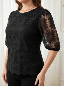 Reflora Plus Size Fashion Solid Color Cut-Out Round Neck Casual Summer Women's Top - Black - View 6