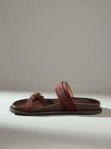 Solecia Women's New Flat Sandals, Slip-On Sandals, Comfortable And Casual. - Coffee Brown - View 3