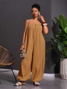 Veslaya 2026 Spring/Summer Women's Plus Size New Music Festival Easter Western Nomad Birthday Party Bussines Vacation Beach Chocolate Brown Loose Jumpsuit - Redwood - View 2