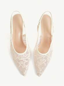 CUCCOO HITCHD صنادل كعب عالي بتصميم Slingback بمقدمة مدببة مطرزة بالزهور باللون الأبيض العاجي، كعب قطة فرنسي، كعب عالي منخفض الحافة قابل للتنفس مناسب للتنقل والمواعدة - لون مشمشي - مشاهدة 8