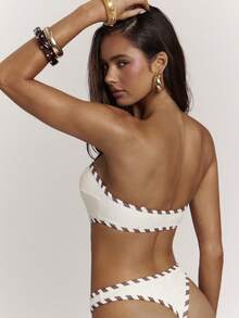 SHEIN BAE Women'S Summer Vacation Beach Patchwork Striped Hollow-Out Bandeau One-Piece Swimsuit Bathing Suits For Women One Piece Swimsuit Women - White - View 2