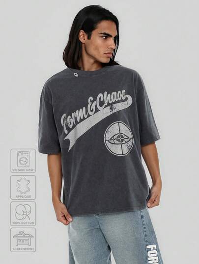 FORM&CHAOS Áo thun nam dáng rộng phong cách vintage giặt mài đường phố, mùa hè
