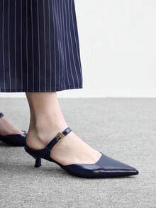 CUCCOO BIZCHIC Pointed Commuter Blue Kitten Heel Shoes Women Versatile Daily Work High Heel Slippers - Blue - View 2