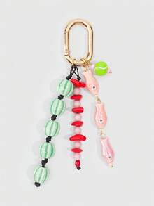 ROMWE Kawaii 1 Piece Spring Summer Dopamine Style Colorful Beaded Bag Keychain Pendant, Woven Rope Bag Charm, DIY Hanging Ornament - Pink - View 7