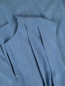 SHEIN Clasi Plus Size Small V-Neck Waist-Defining Flared Long Casual Daily Women's Dress - Blue - View 5