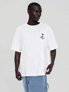 FORM&CHAOS Men's Summer Loose Fit T-Shirt With Street Style Mushroom Pattern Print - White - View 2