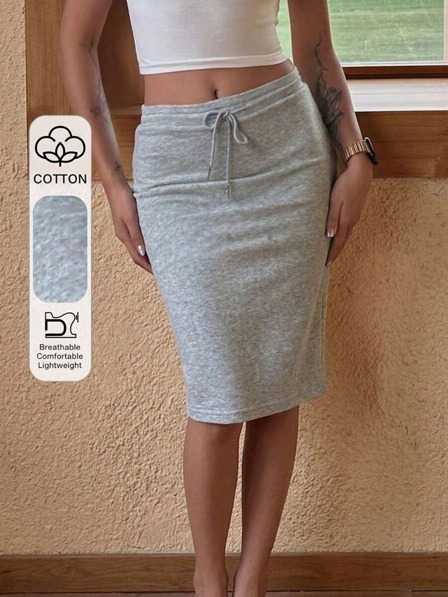 DAZY Rok Minimalis Slim Fit Wanita dengan Tali Serut Gaya Y2K - Grey - View 1
