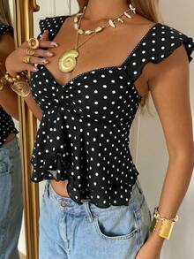 SHEIN EZwear 女款黑白波點休閒背心上衣 夏季適用 - 黑色 - 查看 5
