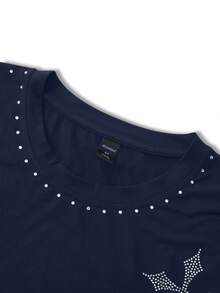 ROMWE MEN Goth Men's Streetwear American Style Cross Rhinestone Hem Distressed Short Sleeve T-Shirt - Navy Blue - View 5
