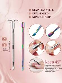 10-Piece Stainless Steel Double-Headed Cuticle Pusher/Trimmer Set, Professional And Durable Nail & Foot Care Tools For Fingernails And Toenails - Multicolor - View 5