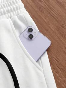 SWAVVY Men's Drawstring Waist Letter Print Casual Versatile Daily Travel Shorts - White - View 4