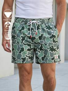Manfinity VDAYZ Men's Camouflage Casual Elastic Waist Pocket Beach Shorts, Holiday - Olive Green - View 1
