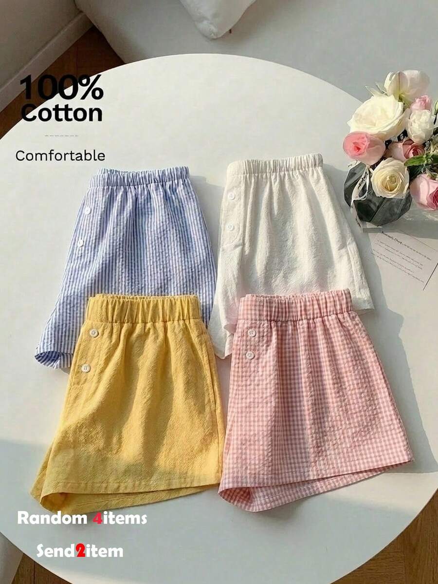 青少年女孩彈性腰圍休閒夏季短褲,適合母親節、畢業季、春夏季日常、出遊、度假、節日穿著,時尚休閒新風格,適用於返校、放鬆場合 - 彩色 - 查看 1