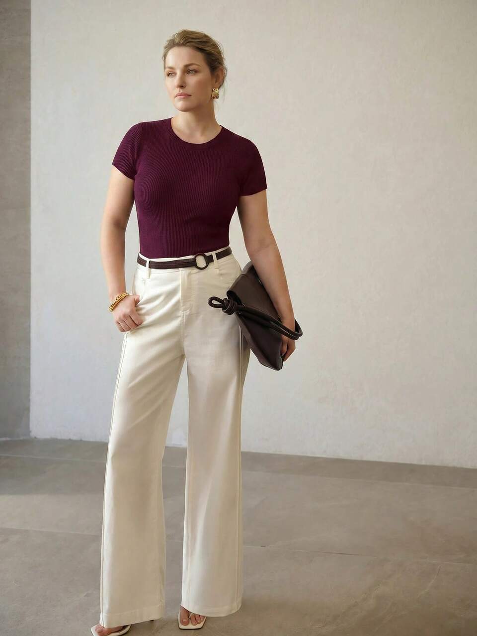 PLUS SIZE SOLID COLOR SHORT SLEEVE RIBBED KNIT TOP