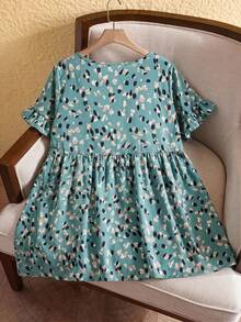 Rusticease Kemeja Ukuran Besar Gaya Boho Resort Kasual Lengan Berkerut Motif Seluruh Permukaan, Pakaian Musim Panas untuk Wanita/Musim Panas, Pakaian Liburan Tropis Wanita Warna Pastel - Mint Green - View 2