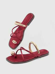 Sleekvia Sandal Jepit Luar Ruangan Wanita Nyaman, Tahan Aus, Serbaguna, Terbuat dari Logam, Cocok untuk Musim Panas - Sutra-merah anggur - View 9