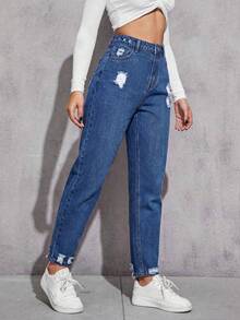 Flexra Casual Washed Distressed Denim Jeans - Dark Wash - View 4