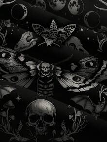 ROMWE Grunge Punk 深色哥德風神秘飛蛾月亮太陽星星植物森系背心上衣 - 黑色 - 查看 3