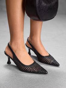 CUCCOO SZL Women's Fashion Pointed Knitting Splicing Suitable For Evening Parties Party Style High Heels Women's Shoes - Black - View 7