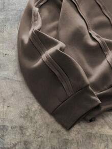 AXEPEAK American Style Deconstructed Curved Split Casual Hoodie - Camel - View 3