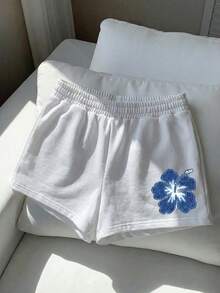 Comfortcana 休閒簡約藍色花卉圖案 75% 棉女款休閒中腰寬鬆短褲，適合夏季 - 彩色 - 查看 6