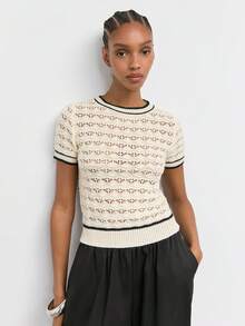 Maija Women's Round Neck Contrast Trim Casual Versatile Daily Wear Knit Top,Going Out Outfits,Summer Holiday Outfits - White - View 6