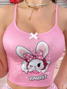 Cute Rabbit Heart Pattern Women's Valentine's Sleepwear Top Holiday Season - Multicolor - View 3
