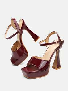 Glitzique Sandalias de tacón de aguja con plataforma alta y adornos de strass, cómodas y elegantes para desfiles de moda - Burdeos - Ver 9