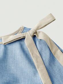 SHEIN MOD Women's Bow Decor Shoulder, Cinched Waist Fashion Blouse - Baby Blue - View 4