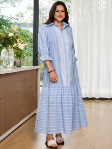 Rosumi Vestido Casual de Festa e Viagem com Listras, Blocos de Cores e Pregas para Mulheres - Multicolorido - Visão 4