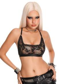 AltBold Butterfly Lace, Crystal Embellished Back, Gothic Style - Comfortable And Charming Fashionable Women's Underwear Suitable For Parties And Daily Wear - Black - View 4