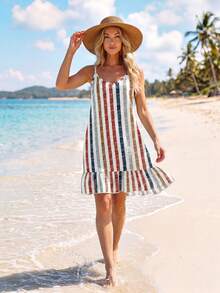 SHEIN LUNE Women's Printed Mini Ruffle Hem Cami Dress - Multicolor - View 2