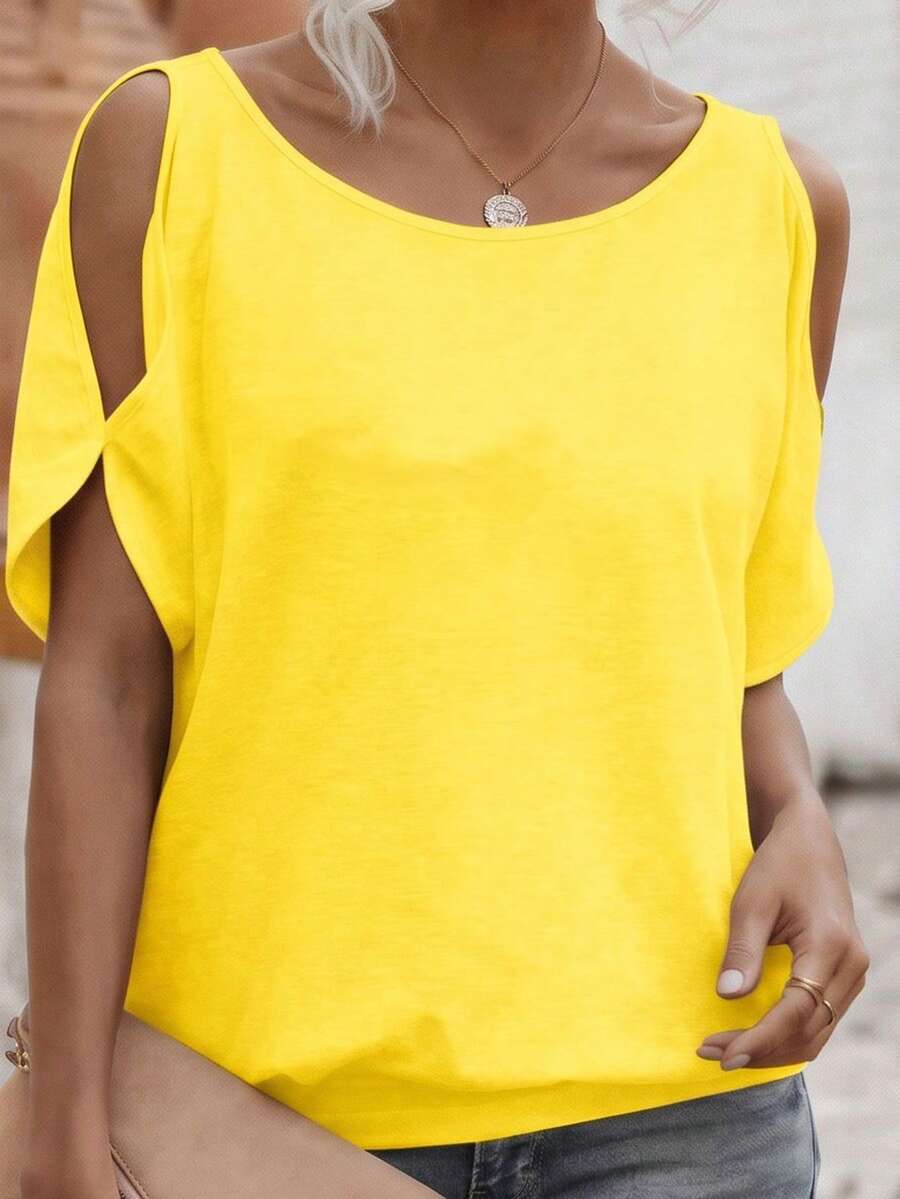 EMERY ROSE Graphic Tee, Shoulder T-Shirt, Women's Summer Tops, Retro Style, All-Season Comfort For Women - White - View 1