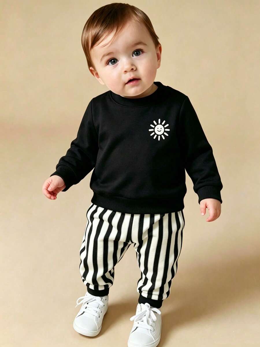 SHEIN Playful Pals 2pcs/Set Baby Boy Sweatshirt And Matching Sweatpants Autumn Outfit Comfortable Matching Family St - Multicolor - View 1