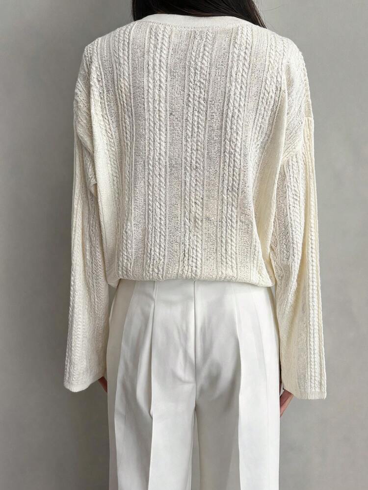 Spring Summer Textured Lace Blouse Loose Business Casual Style Fashion Office Wear Streetwear Base Layer Long Sleeve Women's T-Shirt