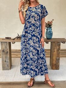 EMERY ROSE Women's Round Neck All-Over Print Casual Party Long Dress - Multicolor - View 7