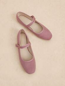 Rosivie Women's Retro Elegant Commuting Casual Contrast Trim Adjustable Buckle Flat Shoes - Pink. - View 10