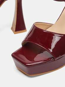 Glitzique Sandalias de tacón de aguja con plataforma alta y adornos de strass, cómodas y elegantes para desfiles de moda - Burdeos - Ver 8