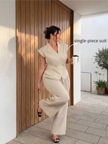 Firerie Plus Size Summer Commute Elegant Minimalist Double-Breasted Blazer Fall/Winter - Apricot - View 1