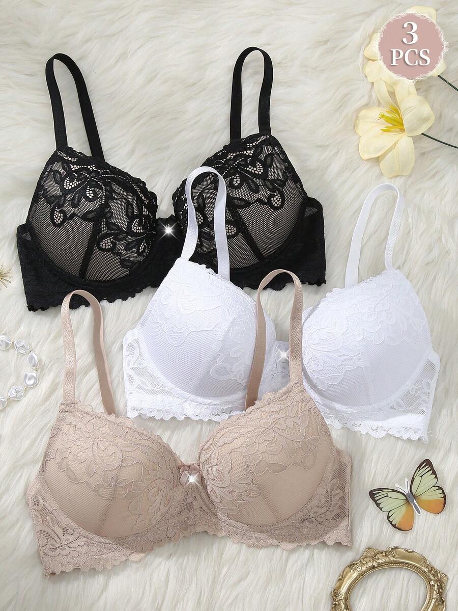 DesireSculpt 情人節蕾絲鋼圈內衣3件組女款 - 彩色 - 查看 1