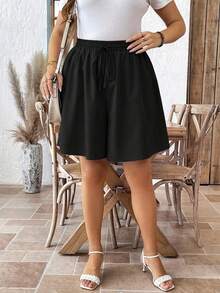 Comfylo Pantaloncini casual ampi e morbidi di colore nero tinta unita per donna taglie forti, pantaloncini ampi neri, pantaloncini con vita elastica, pantaloncini a gonna neri, pantaloncini casual, pantaloncini con vita elastica, abbigliamento autunnale da donna - Multicolore - Visualizzare 5