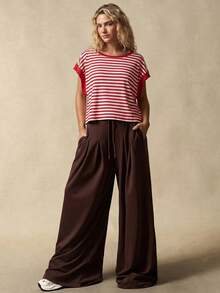 VARSITIE Women's Summer Casual Athleisure Red And White Stripe Back Cut-Out Batwing Sleeve Sports T-Shirt Gym - Multicolor - View 4