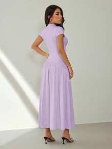 SHEIN PETITE Women's Summer Elegant Solid Color Long Dress - Mauve Purple - View 2