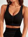 SHEIN Sports Women's Black Zipper Front Racerback Sports Bra